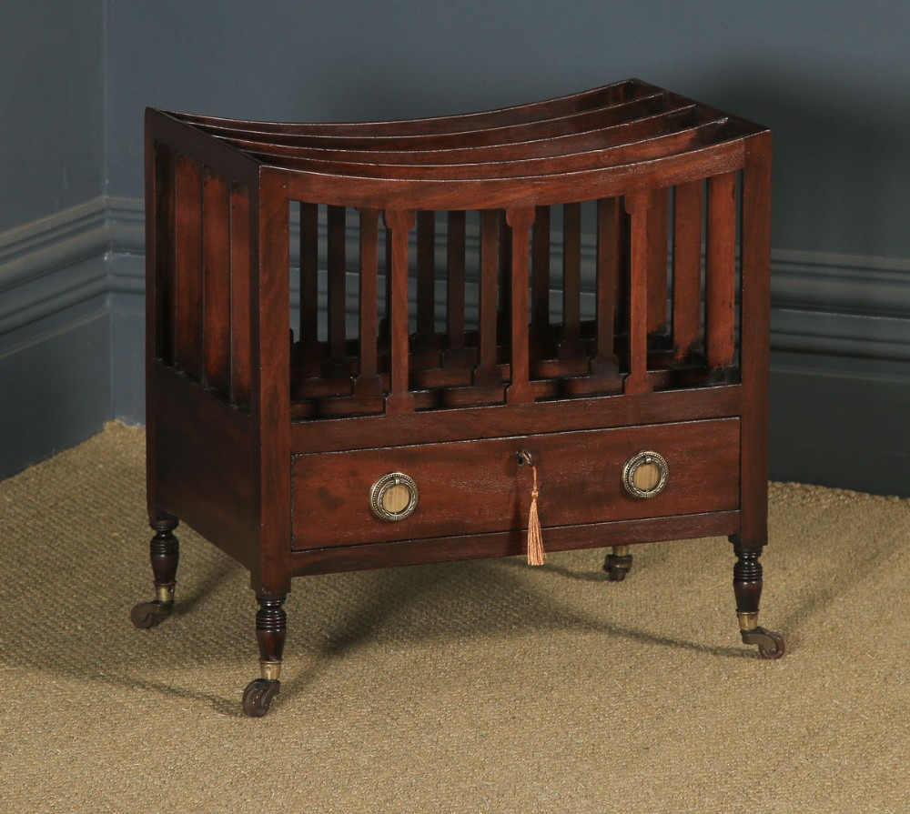 Small Antique English Georgian Regency Mahogany Canterbury Magazine Rack Tidy (Circa 1830)