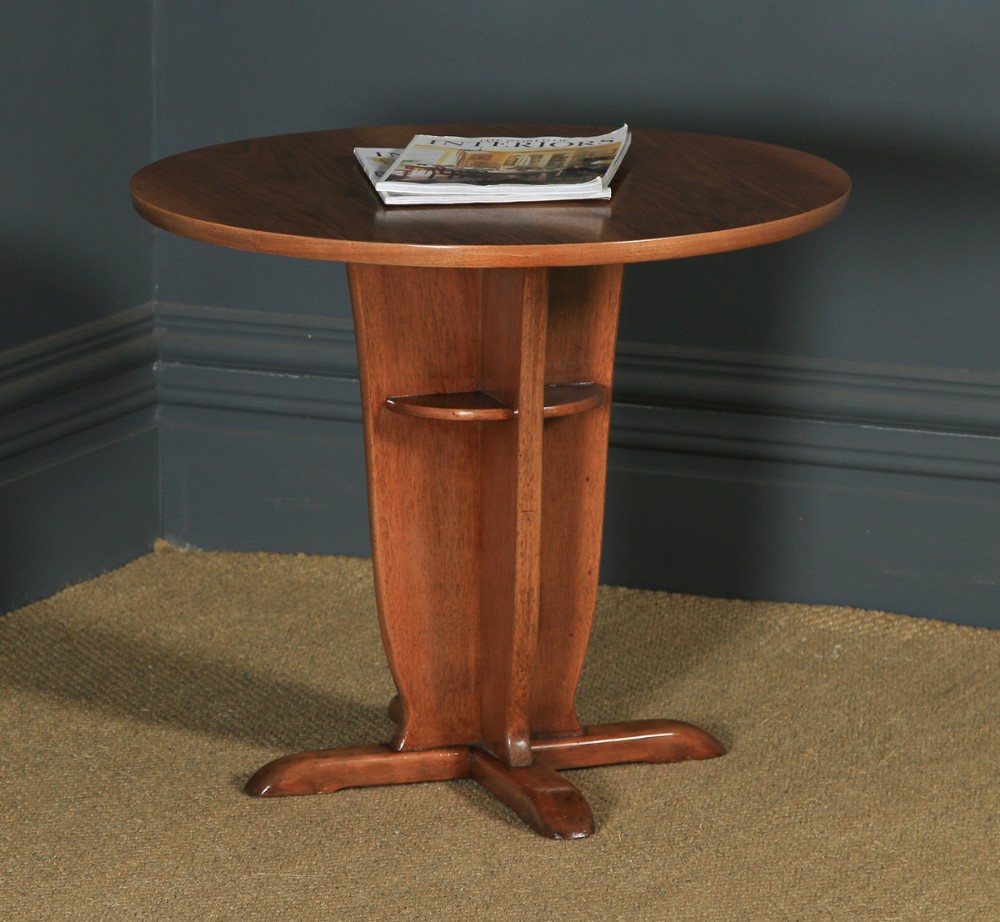 Art Deco English Walnut & Mahogany Circular Centre Coffee Occasional Side Table (Circa 1940)