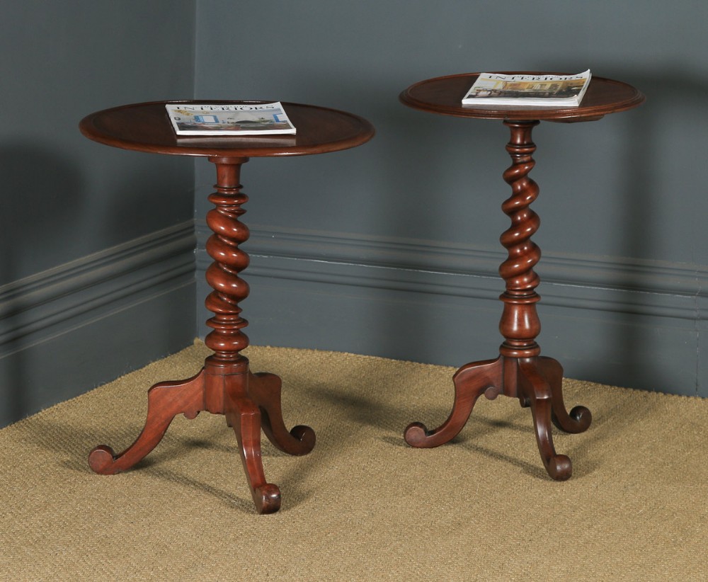 Antique English Victorian Matched Pair of Mahogany Circular Occasional Tripod Tables (Circa 1880)