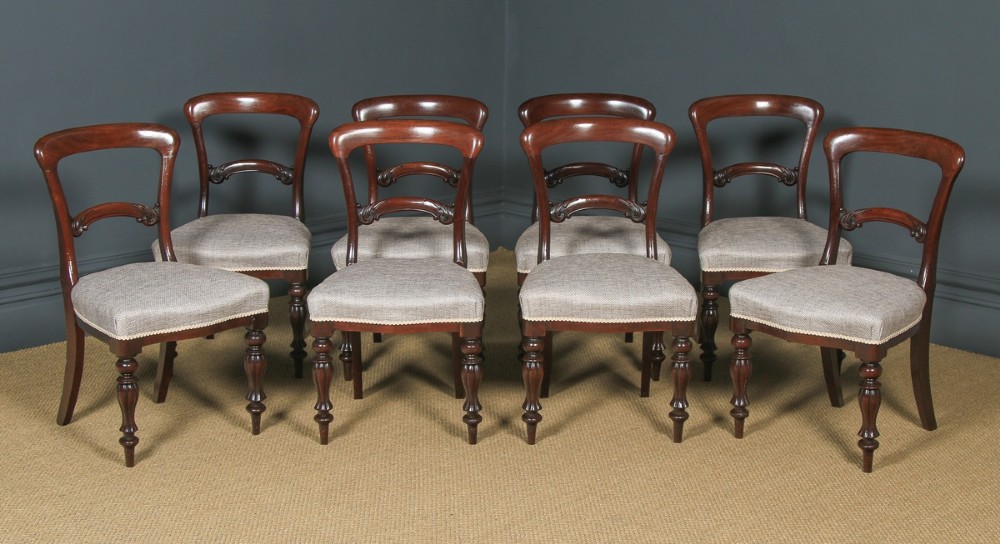 Antique English Victorian Set of Eight 19th Century Mahogany Spoon Back Dining Chairs (Circa 1850)