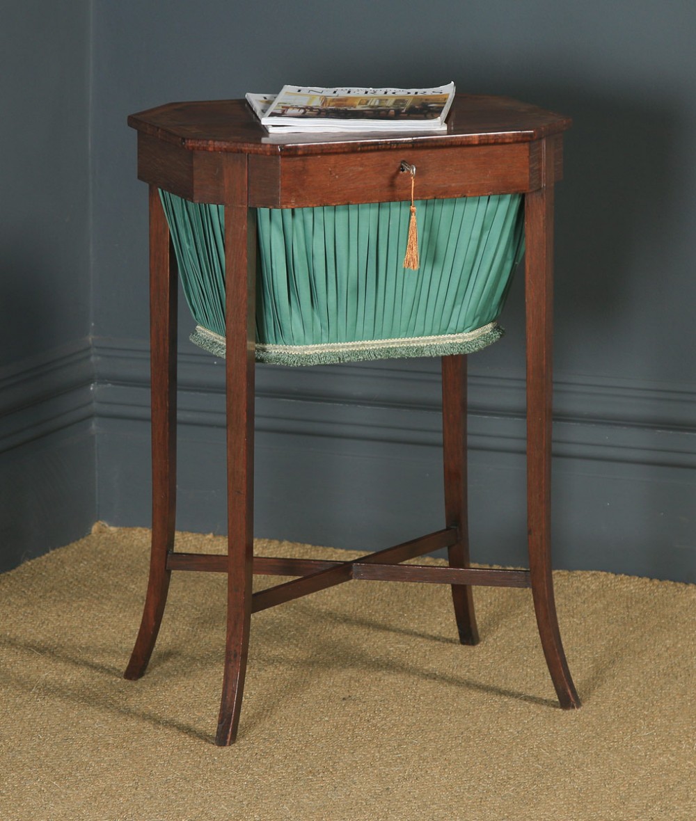 Antique English Georgian Regency Silky Oak & Rosewood Ladies Sewing Work Table (Circa 1820)