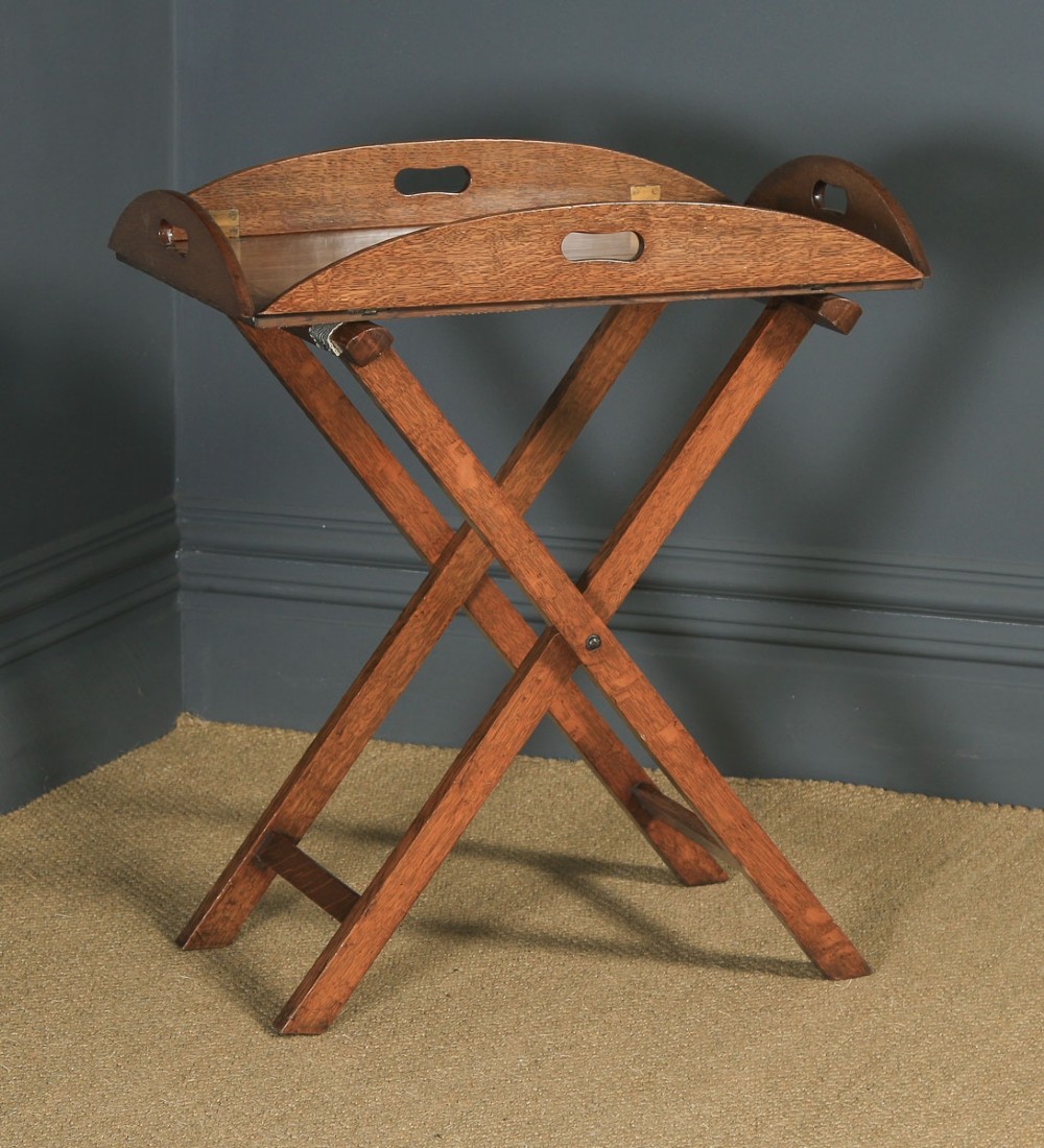 Antique English Victorian 19th Century Oak Butlers Drinks Tray Table & Stand (Circa 1890)
