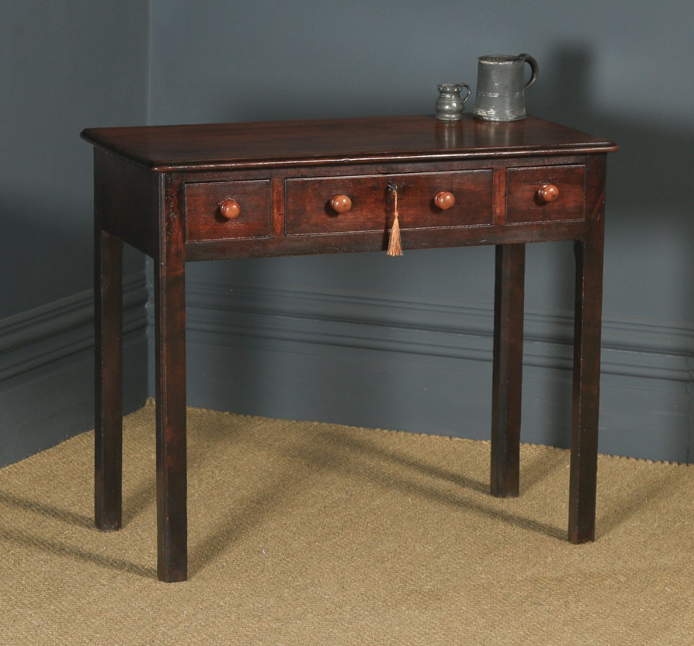 Antique English Georgian Mahogany Three Drawer Occasional Hall Writing Lowboy Side Table (Circa 1800)