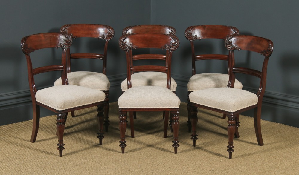 Antique English William IV Set of Six 6 Mahogany Bar Back Dining Chairs (Circa 1840)