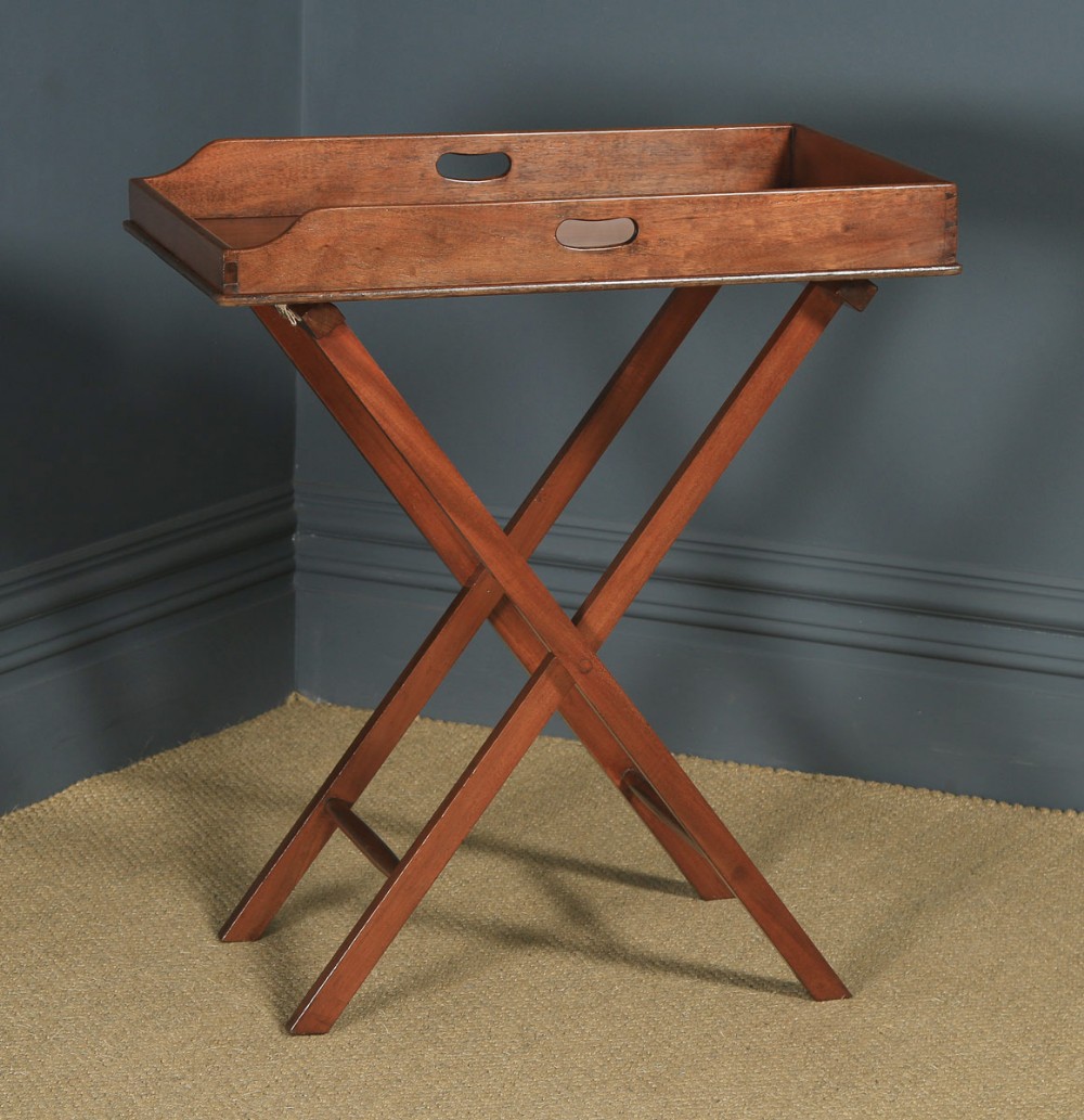 Antique English Victorian 19th Century Mahogany Butlers Drinks Tray Table & Stand (Circa 1860)