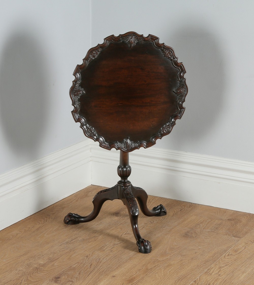 Antique Georgian Chippendale Style English Mahogany Tilt Top Bird Cage Pie Crust Tripod Table (Circa 1910)