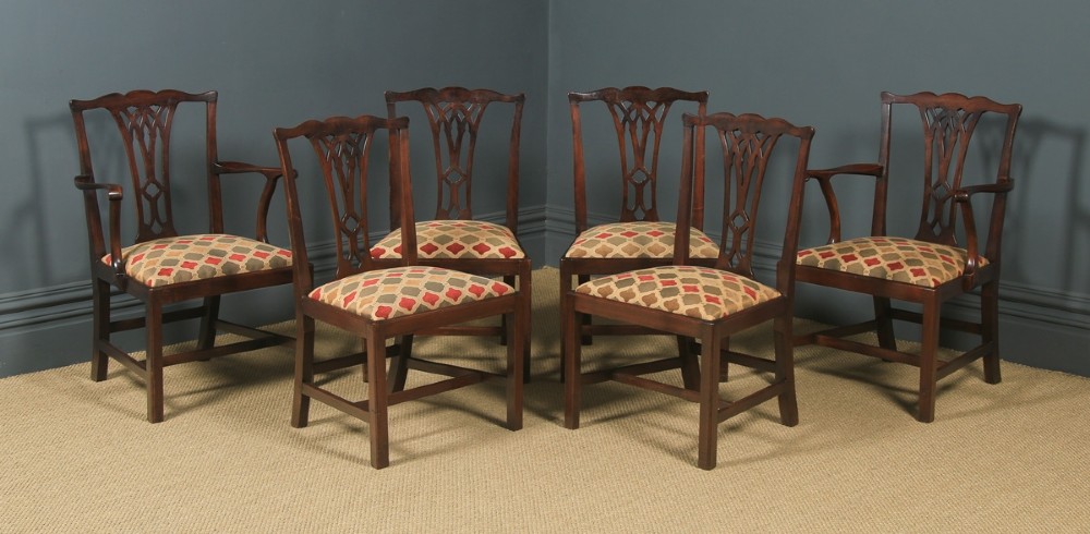 Antique English Set of Six 6 Georgian Chippendale Mahogany Dining Chairs (Circa 1800)