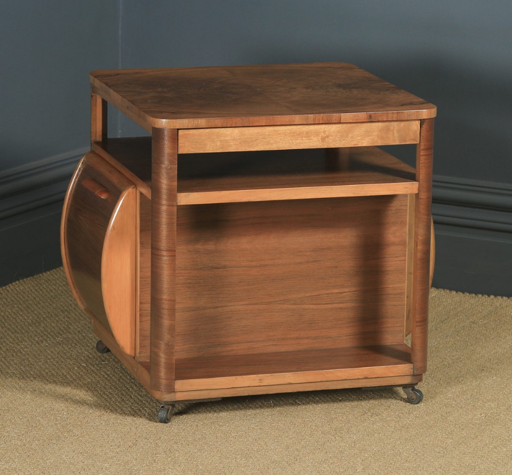 Antique English Art Deco Figured Walnut Drinks Table by Incorporall (Circa 1930 – 1940)