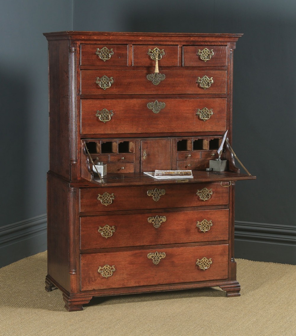 Antique English Georgian Oak Chest on Chest of Drawers Secretaire Writing Desk (Circa 1780)