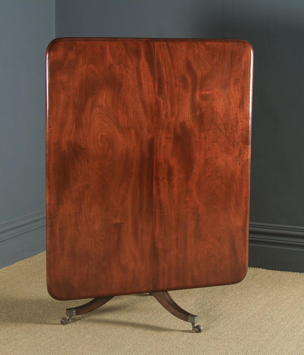 Antique English Georgian Regency Figured Mahogany Tilt Top Breakfast Pedestal Dining Table (Circa 1820)