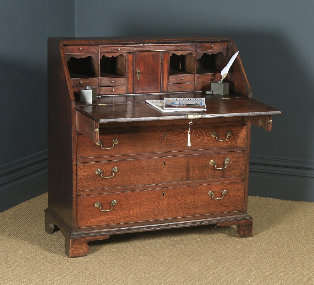 Antique English 18th Century Georgian Oak & Mahogany Office Bureau (Circa 1780)