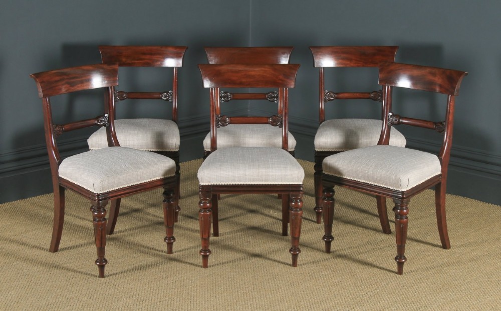 Antique English William IV Set of Six Mahogany Bar Back Dining Chairs (Circa 1835)