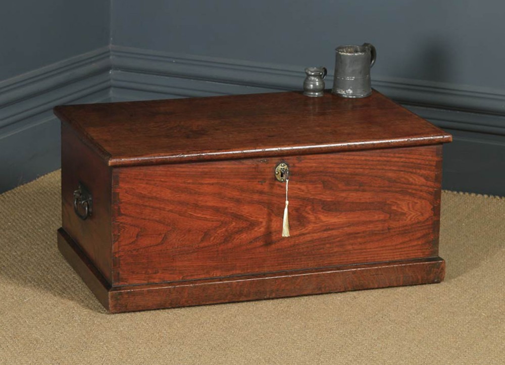 Antique English Georgian Oak & Elm Trunk Chest Box Coffee Table (Circa 1810)