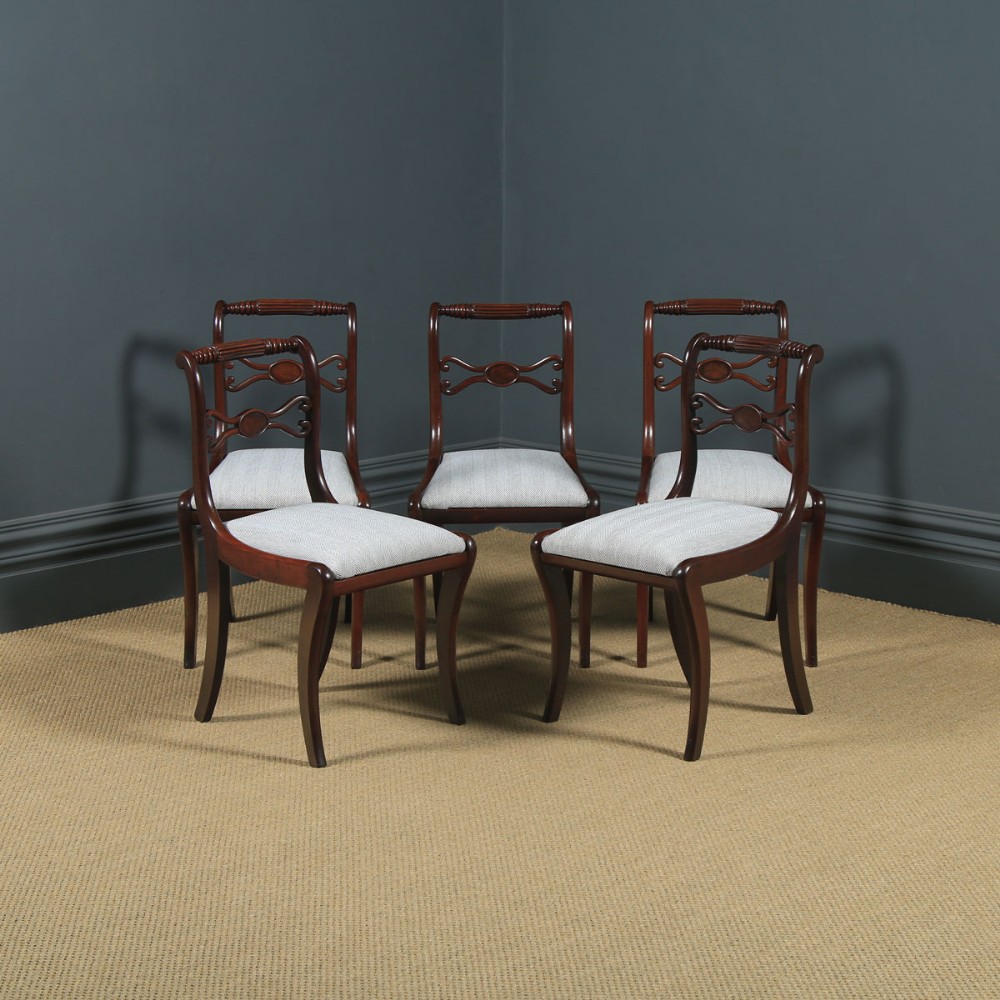 Antique English Georgian Regency Set of Five 5 Mahogany Rope Twist Dining Chairs (Circa 1820)