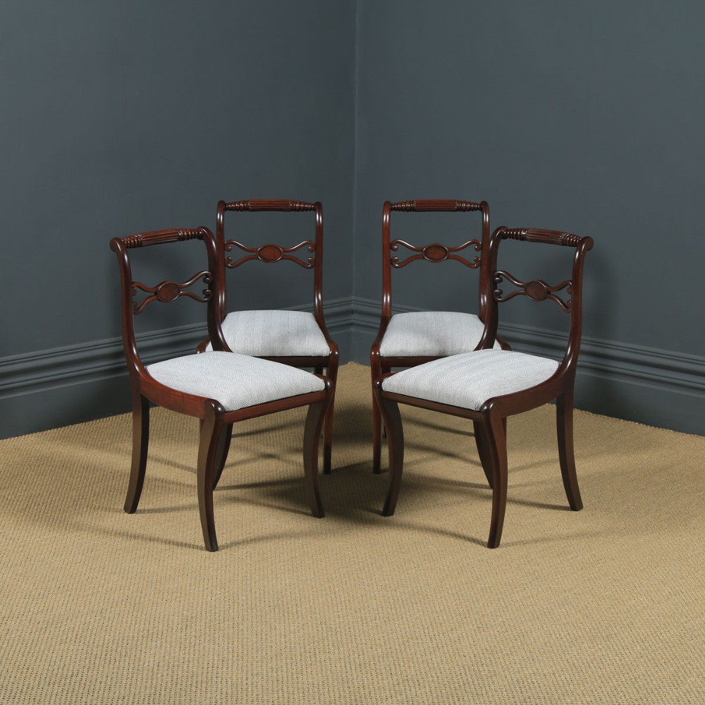 Antique English Georgian Regency Set of Four 4 Mahogany Rope Twist Dining Chairs (Circa 1820)