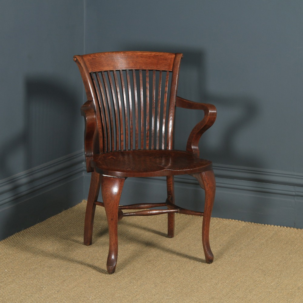 Antique English Edwardian Oak Office Desk Arm Chair (Circa 1910)