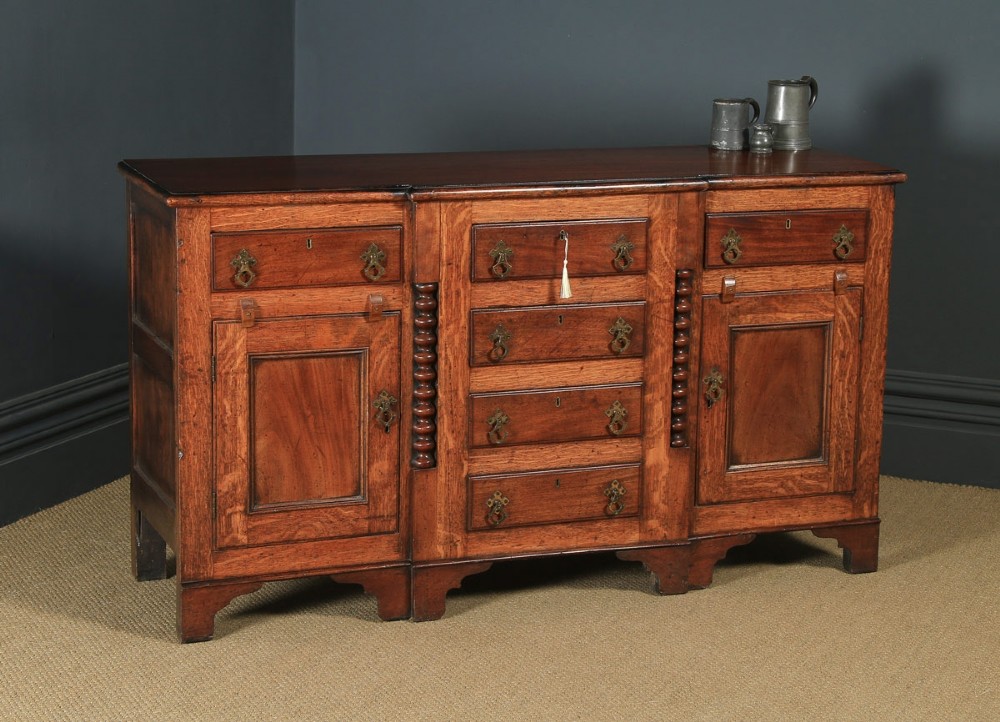 Antique Welsh Anglesey Breakfront Georgian Oak, Mahogany & Fruitwood Side board Dresser Base (Circa 1820)