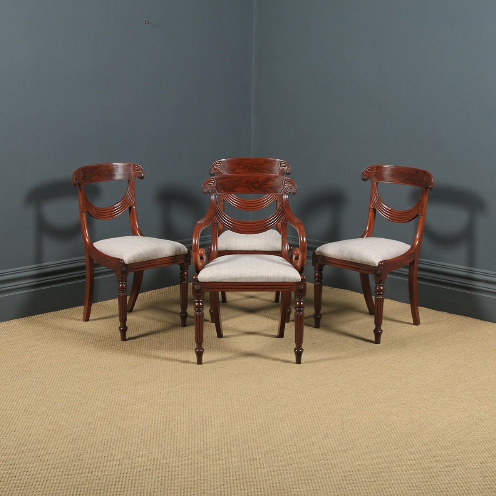 Antique English Georgian Regency Set of Four 4 Mahogany Trafalgar Dining Chairs (Circa 1820)