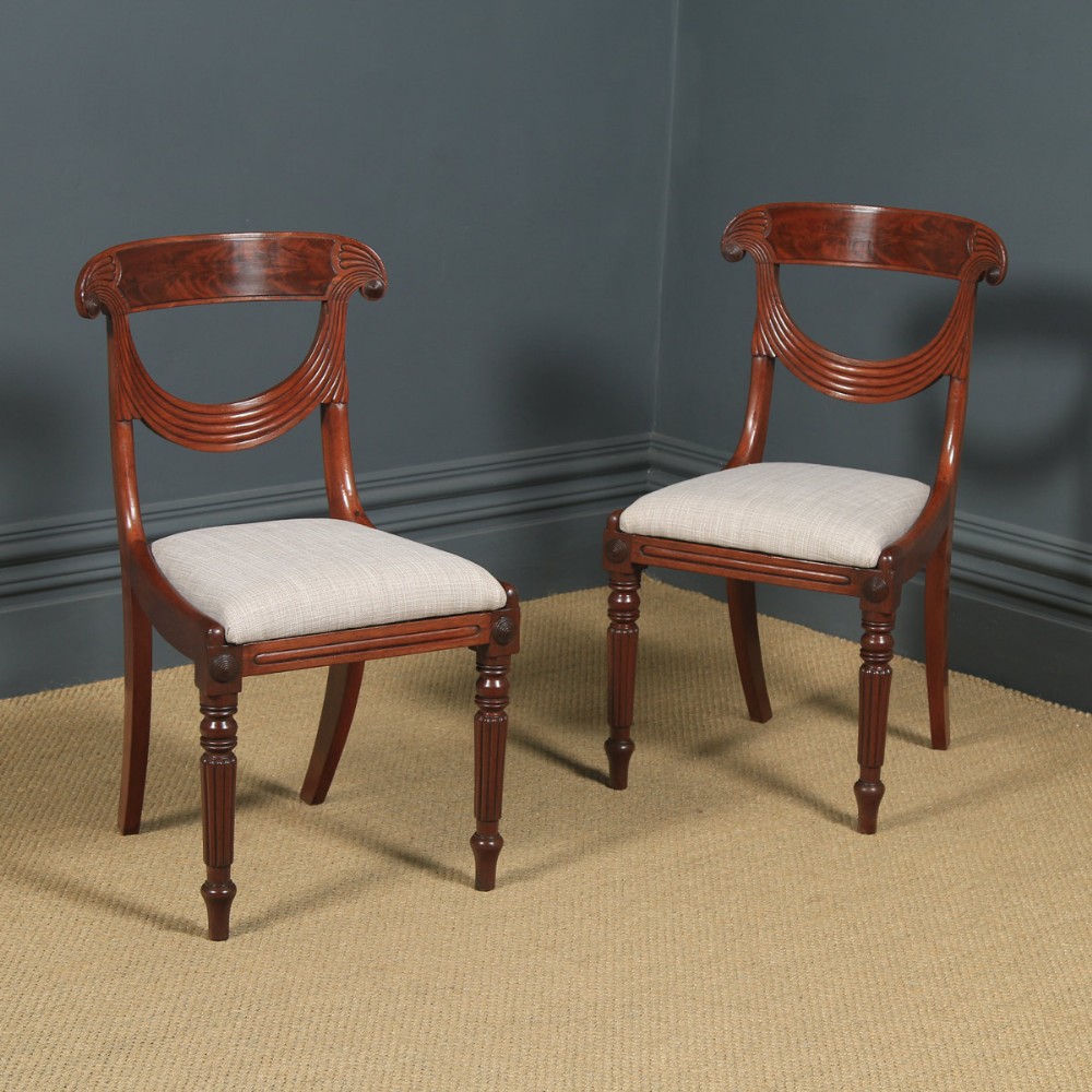 Antique English Georgian Regency Pair Two Mahogany Trafalgar Dining Chairs (Circa 1820)