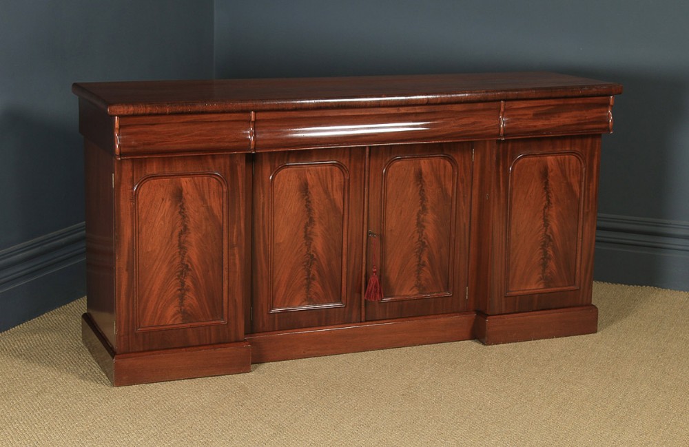 Antique English Victorian Flame Mahogany Four Door Sideboard Chiffonier Cabinet (Circa 1840)