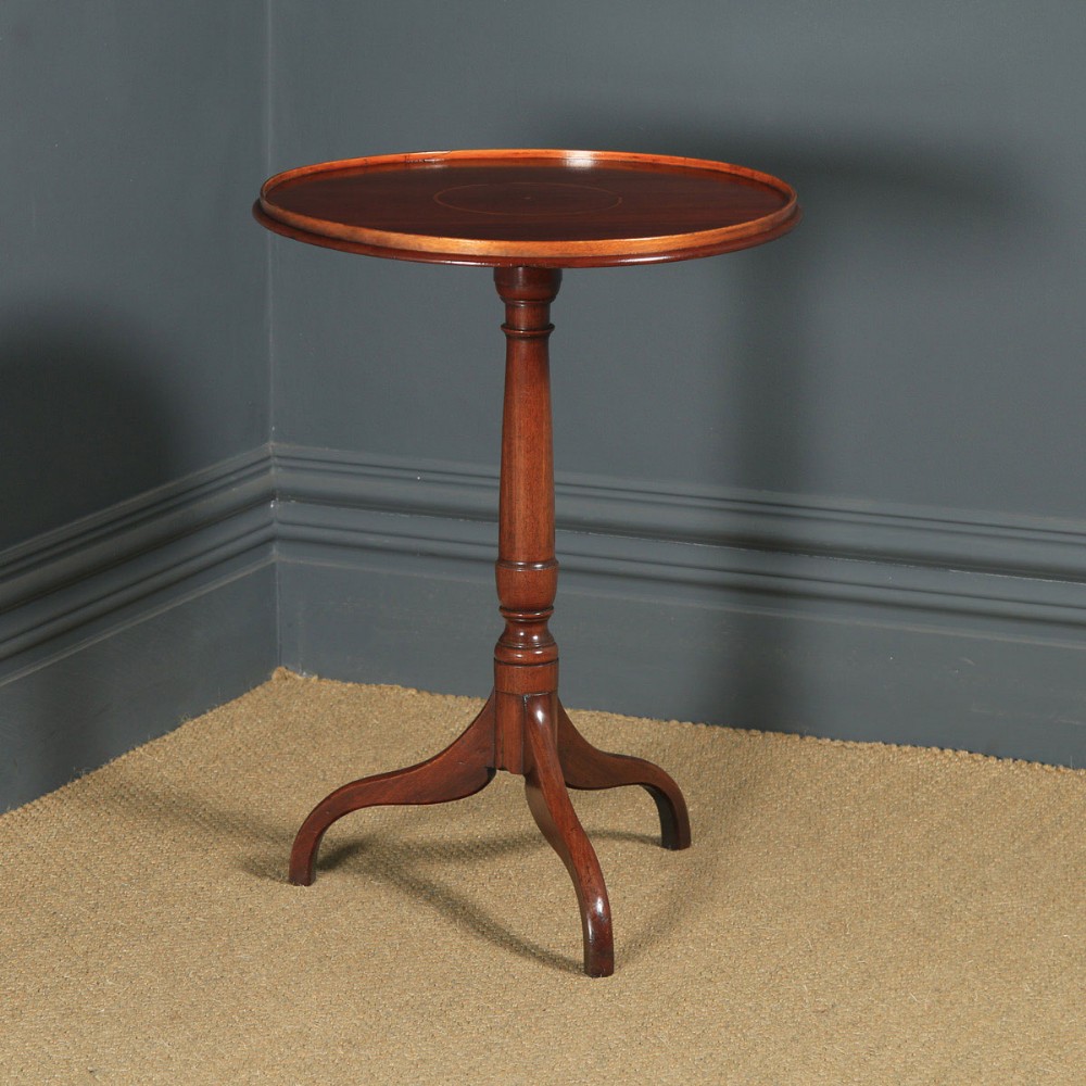 Small Antique English Georgian Mahogany Inlaid Tripod Circular Pedestal Wine Table (Circa 1810)