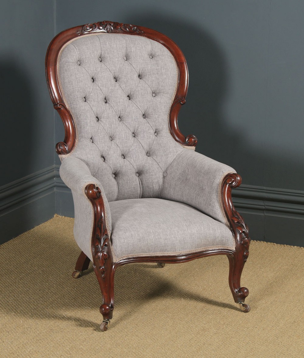 Antique English Victorian Mahogany Gentlemen’s Spoon Back Armchair (Circa 1850)