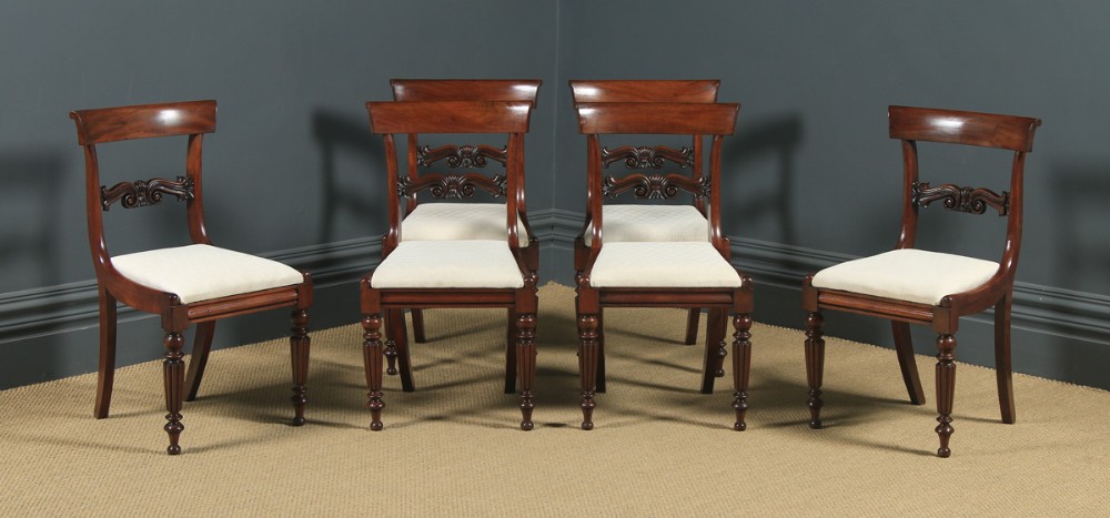 Antique English William IV Set of Six 6 Mahogany Bar Back Dining Chairs (Circa 1830)
