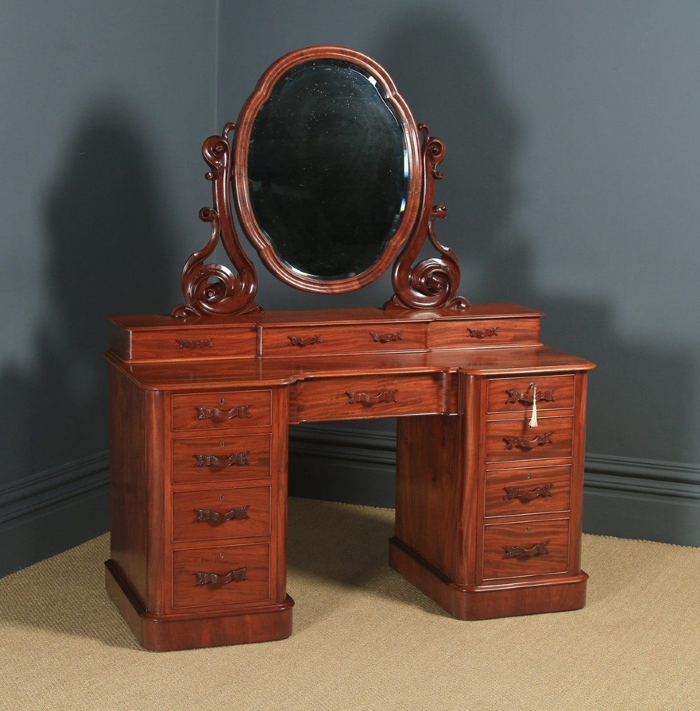 Antique English Victorian Mahogany Pedestal Dressing Table with Mirror (Circa 1870)