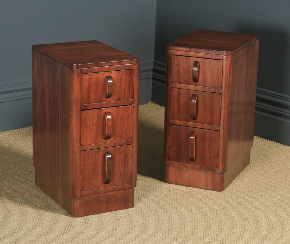 Antique Pair of English Art Deco Mahogany Bedside Chest Tables (Circa 1935)
