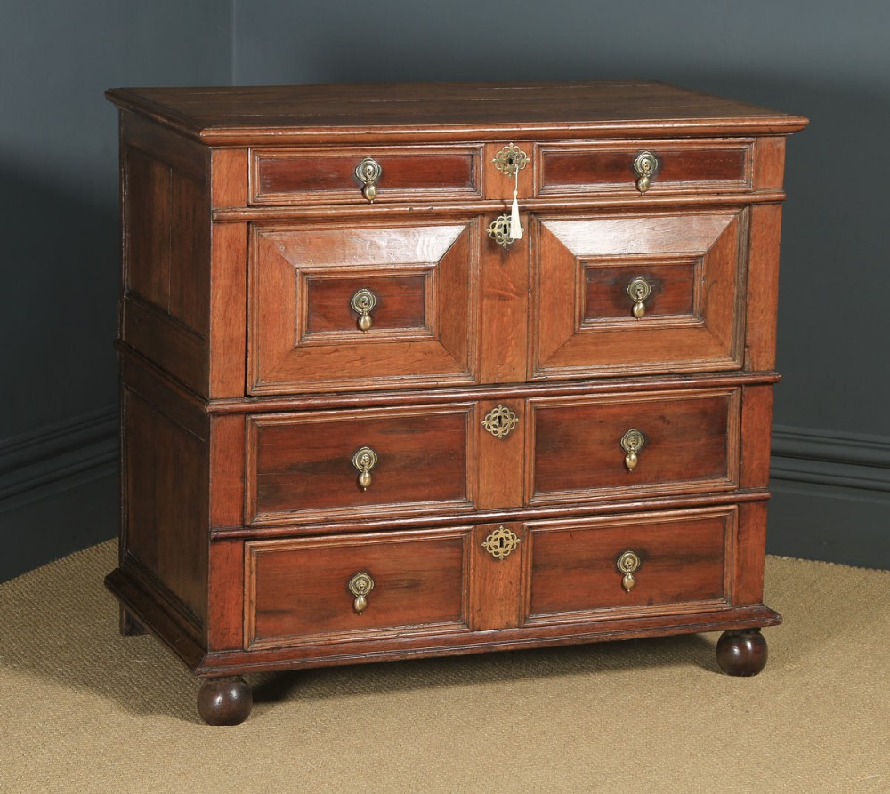 Antique English 17th Century William & Mary Oak & Fruitwood Geometric Two-Part Chest of Drawers (Circa 1690)