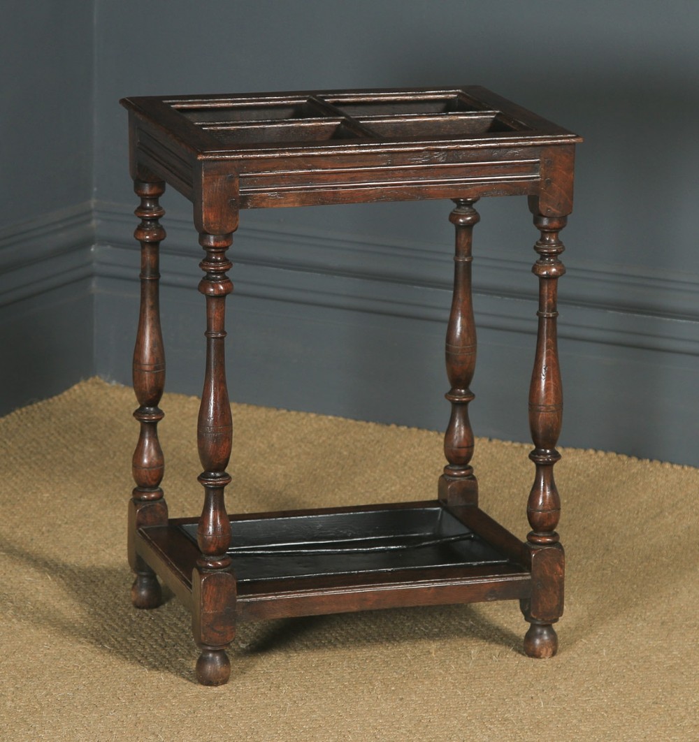 Antique English Edwardian Quadrant Oak Stick & Umbrella Hall Stand (Circa 1910)