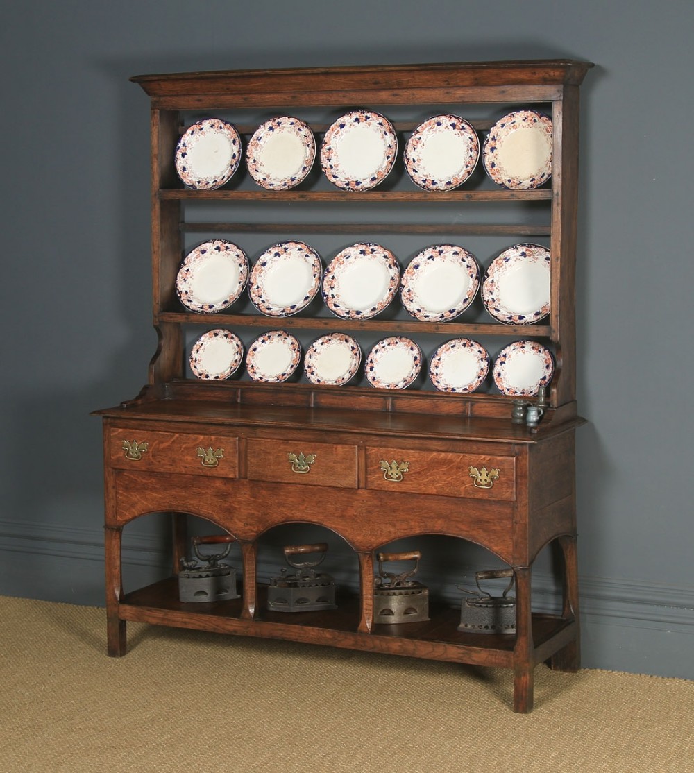 Antique Welsh Carmarthenshire Georgian Oak Dresser Base Sideboard Potboard & Rack (Circa 1790)