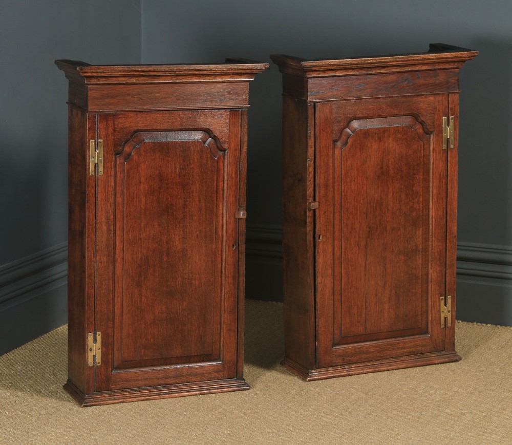 Antique English Pair of Georgian Oak Wall Hanging Spice Cabinet Cupboards (Circa 1780)