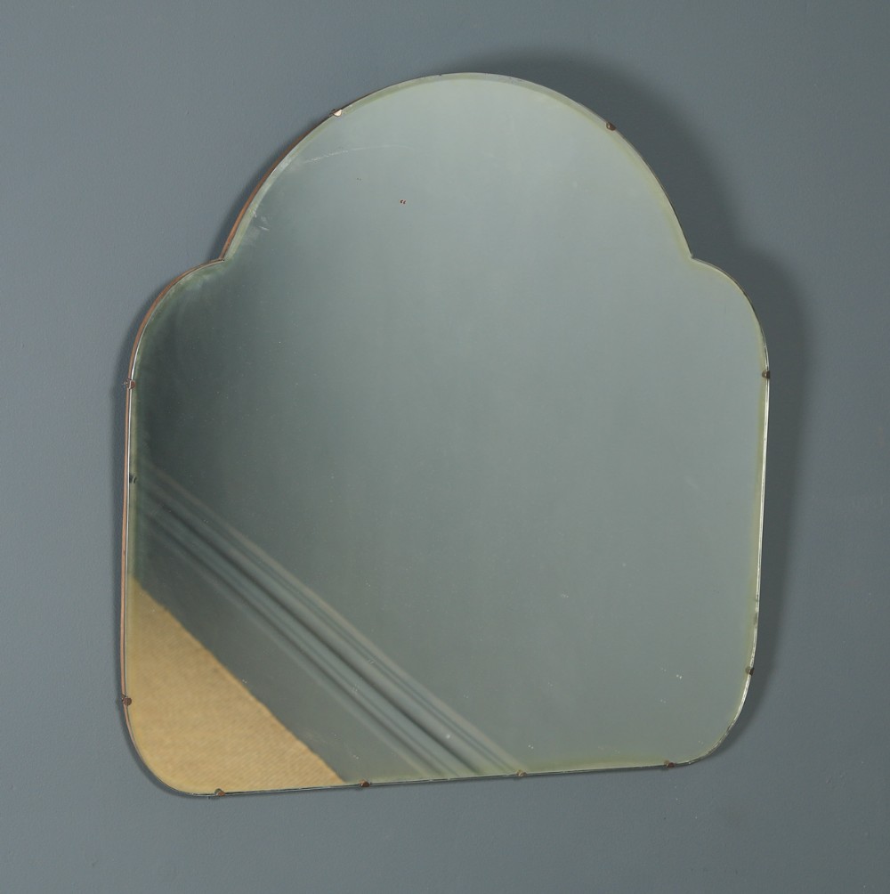 Antique English Art Deco Cloud Shaped Portrait Hanging Walnut Wall Mirror (Circa 1930)