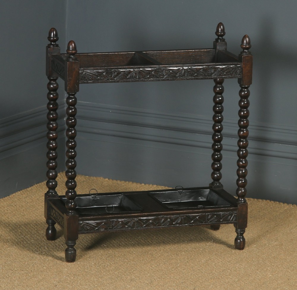 Antique English Edwardian Oak Stick & Umbrella Hall Stand (Circa 1910)