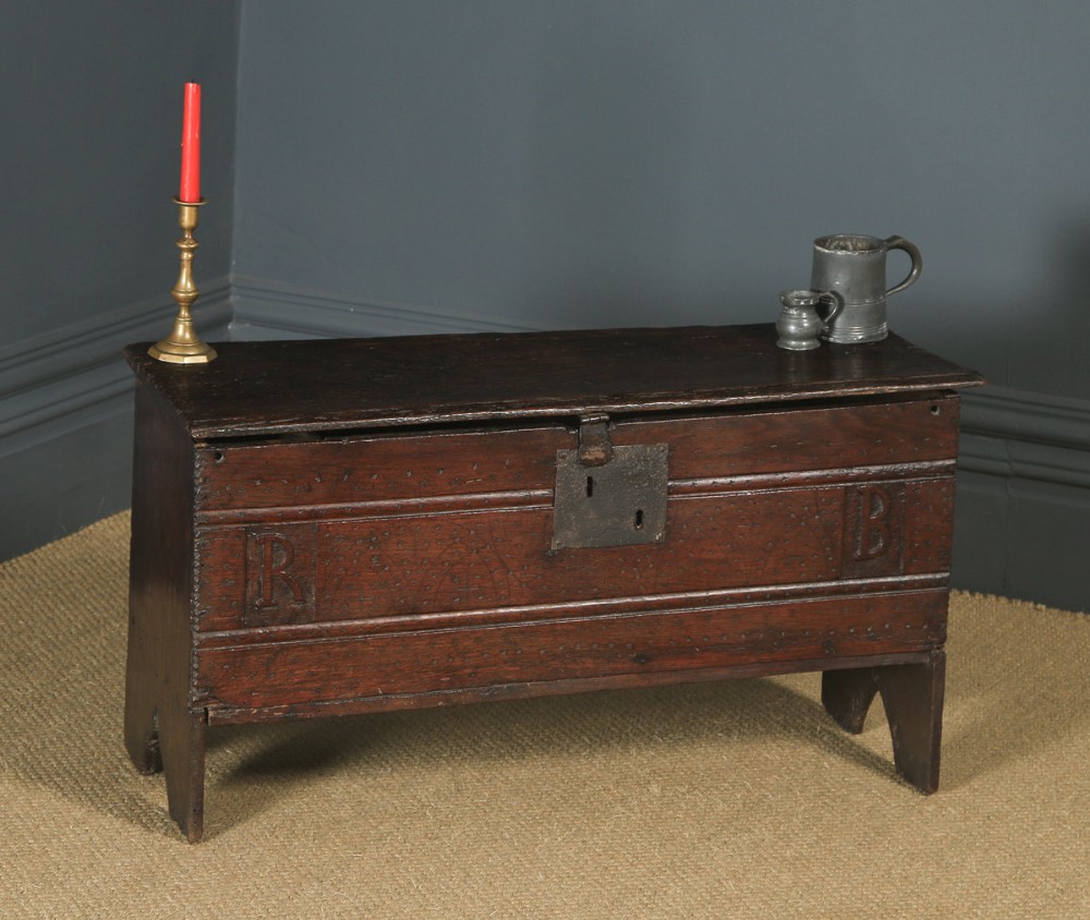 Antique English Charles II Oak Six Plank Boarded Sword Chest Coffer Trunk (Circa 1660)