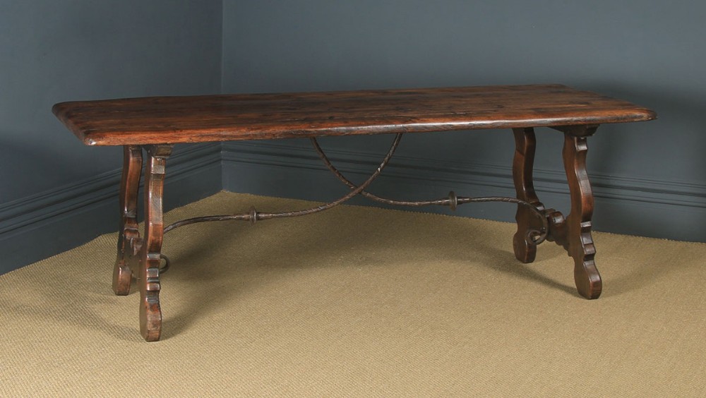 Antique Spanish Basque Solid Oak & Iron 7ft 2” Refectory Kitchen Dining Table (Circa 1890)