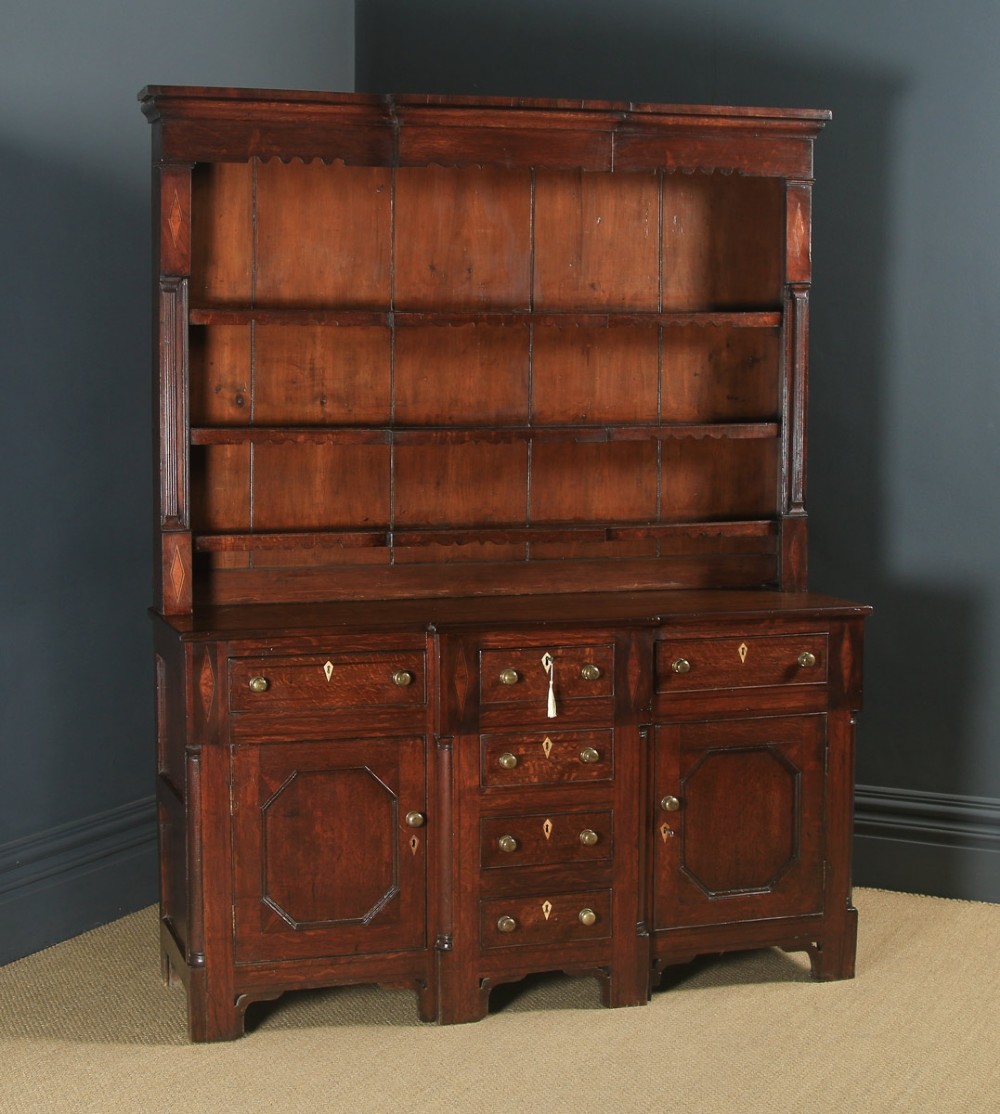 Antique Welsh Anglesey Georgian Oak Breakfront Sideboard Dresser Base & Rack (Circa 1830)