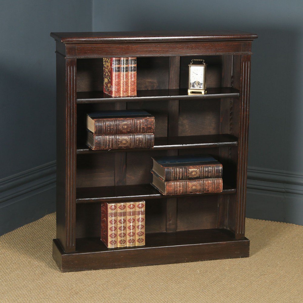 Antique English Georgian Style Oak Open 3ft Bookcase Shelf (Circa 1920)