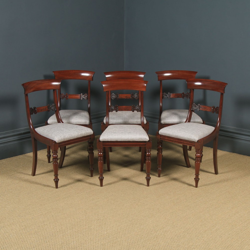 Antique English William IV Set of Six 6 Mahogany Bar Back Dining Chairs (Circa 1830)
