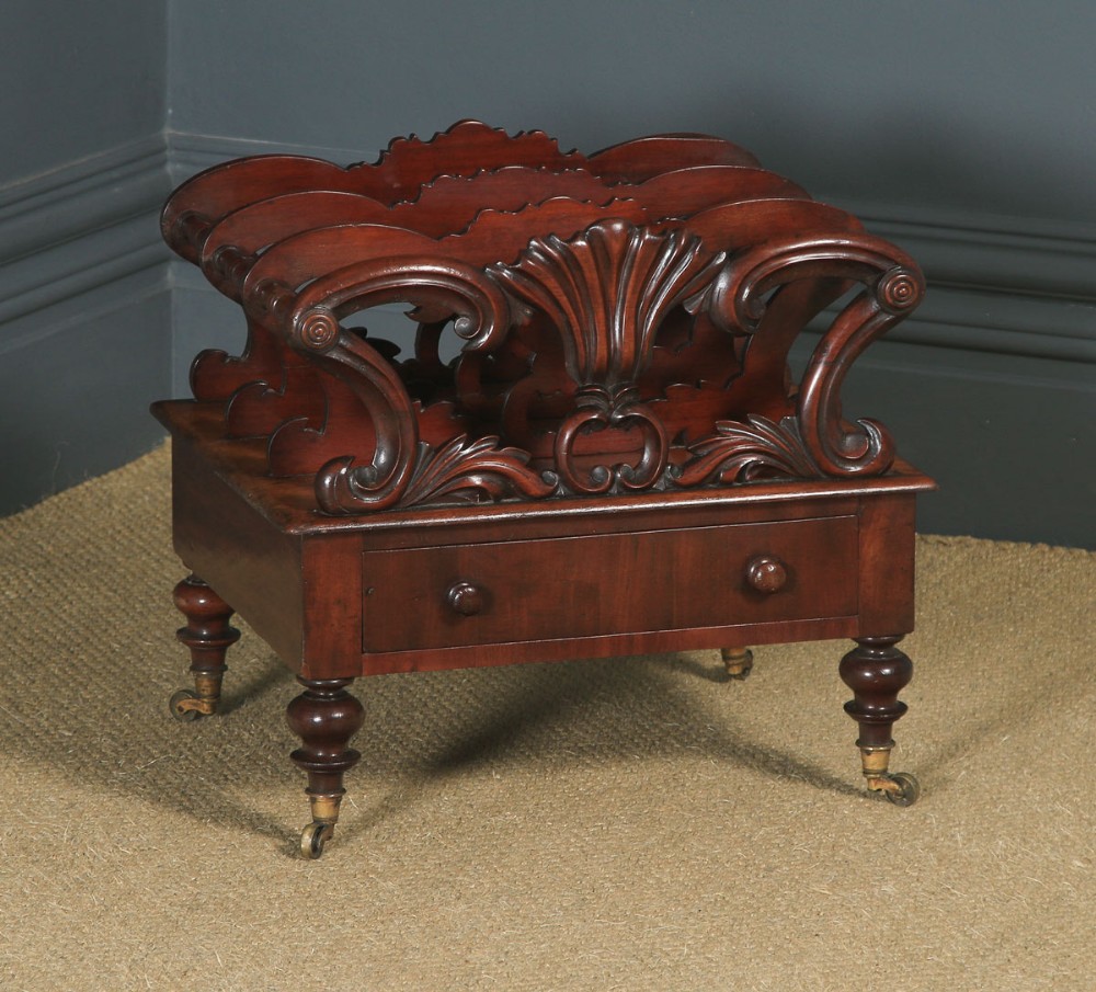 Antique English Victorian Mahogany Canterbury Magazine Rack Tidy (Circa 1850) 