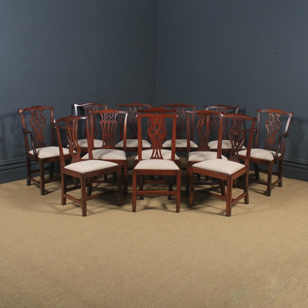 Antique English Set of Twelve 12 Georgian Chippendale Mahogany Dining Chairs (Circa 1780 - 1800)