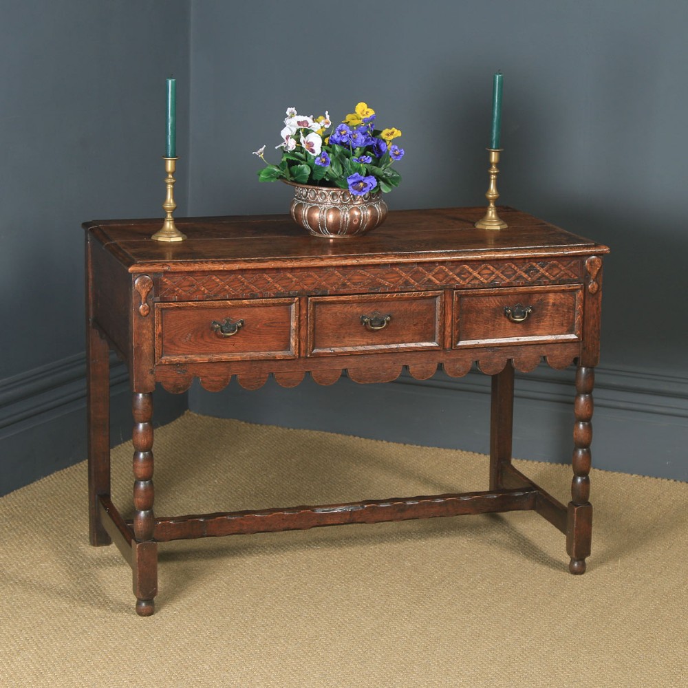 Antique English Victorian 17th Century Style Oak Dresser Base Sideboard (Circa 1890)