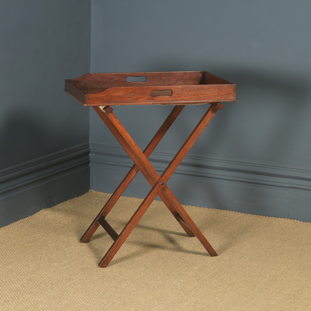 Antique English Victorian Oak Butlers Drinks Tray Table & Stand (Circa 1870)