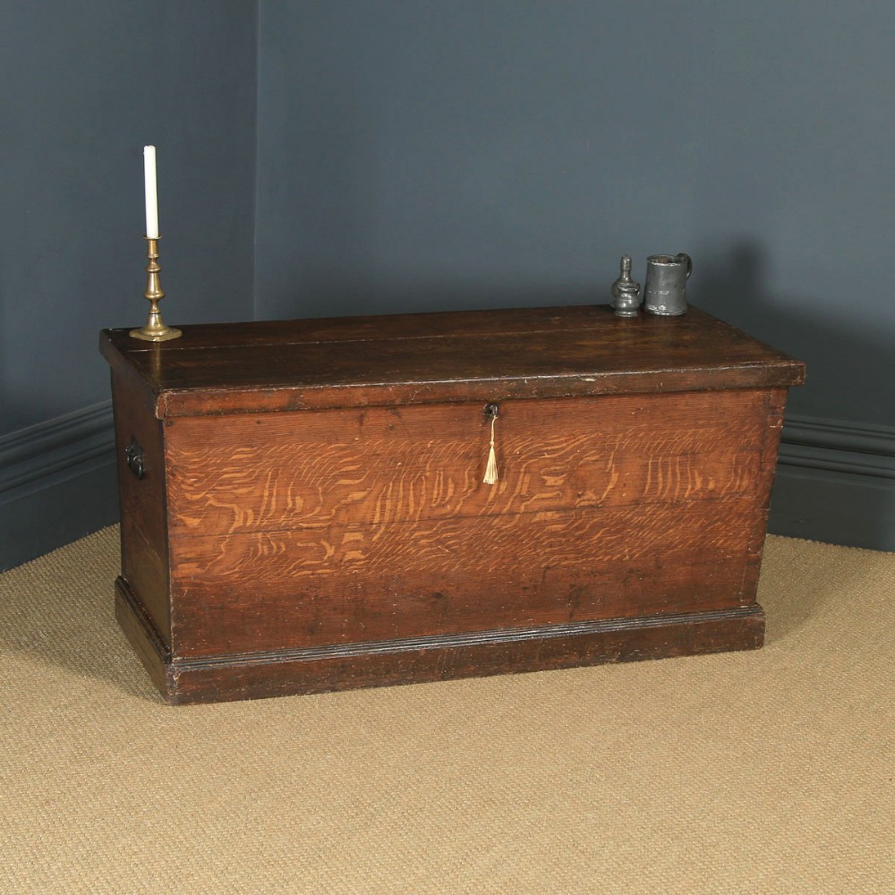 Large Antique English Victorian Mariners Pitch Pine Blanket Box Chest Trunk (Circa 1860)