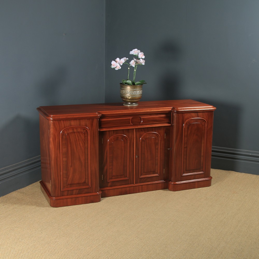 Antique English Victorian Four Door Flame Mahogany Sideboard Chiffonier Server (Circa 1860)