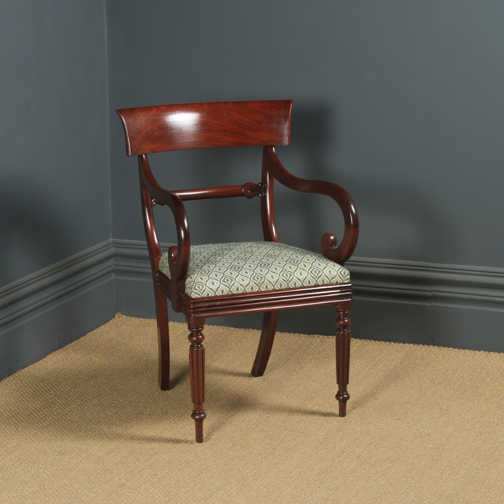 Antique English Georgian Gillows Inspired Mahogany Bar Back Desk Office Library Dining Armchair Carver (Circa 1820)