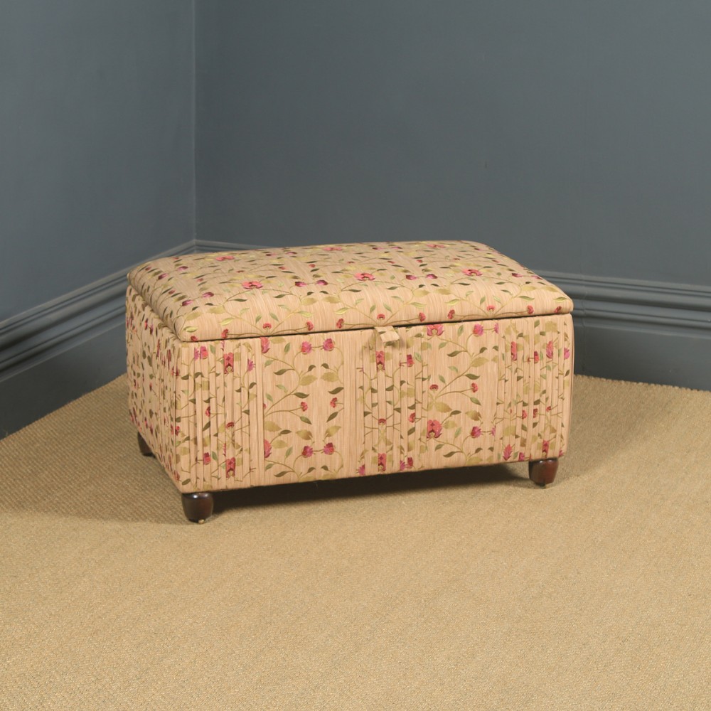 Antique English Edwardian Mahogany Upholstered Ottoman / Seat / Trunk / Chest (Circa 1910)