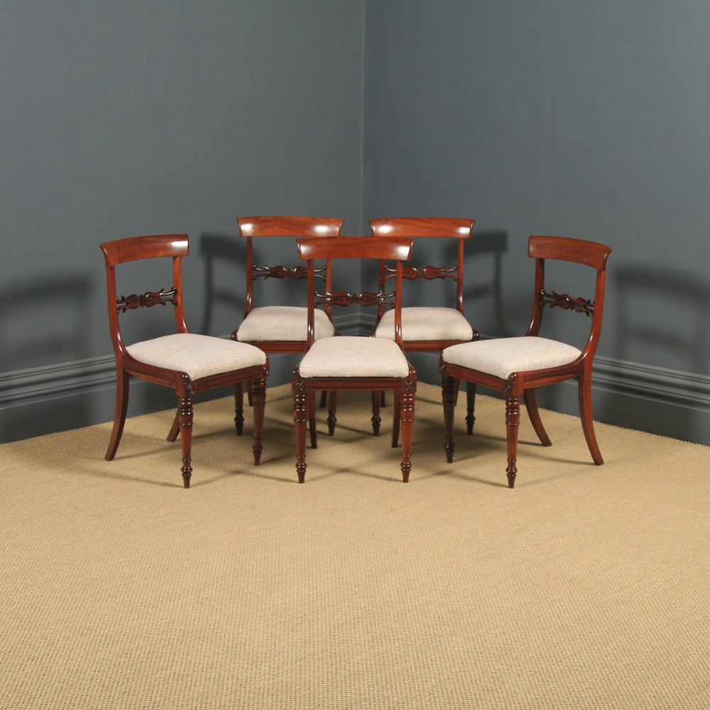 Antique English Georgian Set of Five 5 Rosewood Bar Back Dining Chairs (Circa 1830)