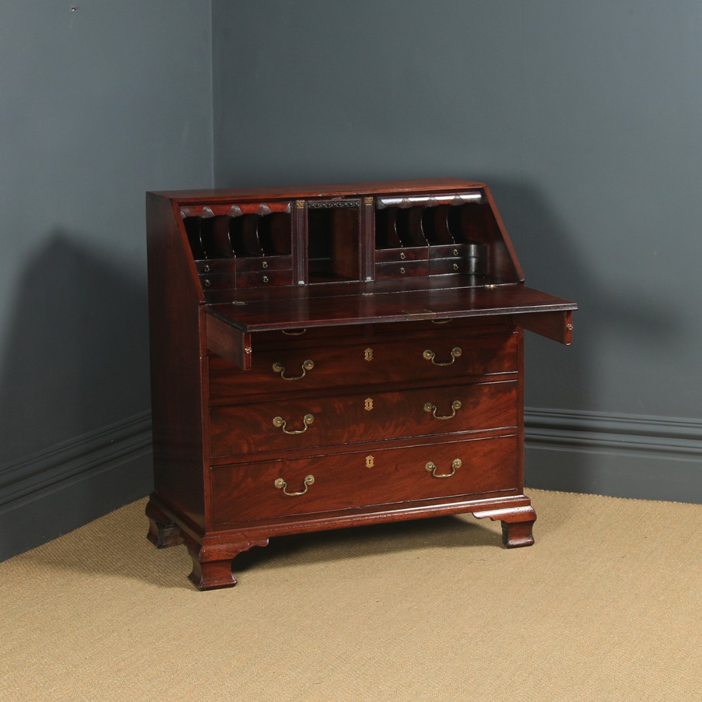 Antique English 18th Century Georgian Flame Mahogany Office Bureau (Circa 1780)